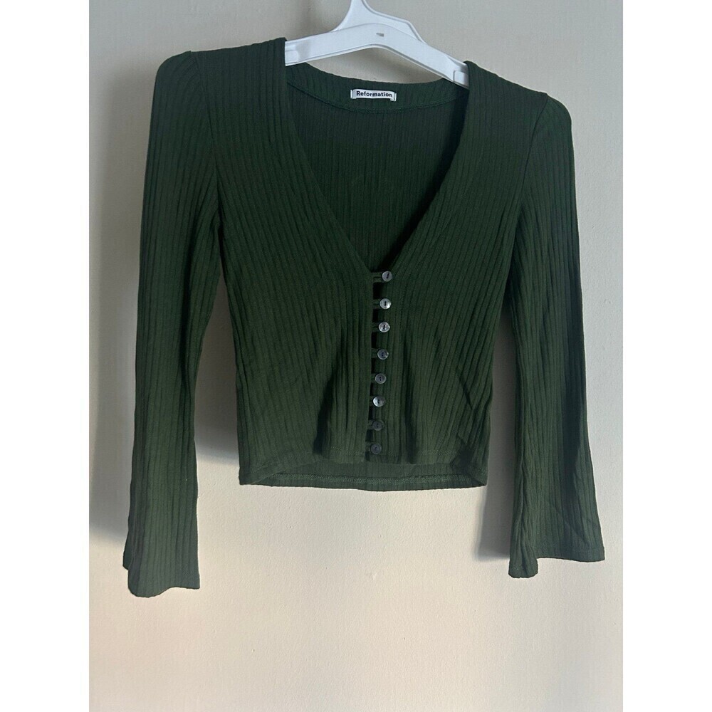 Reformation Gellar Knit Top XS Green (Fern)